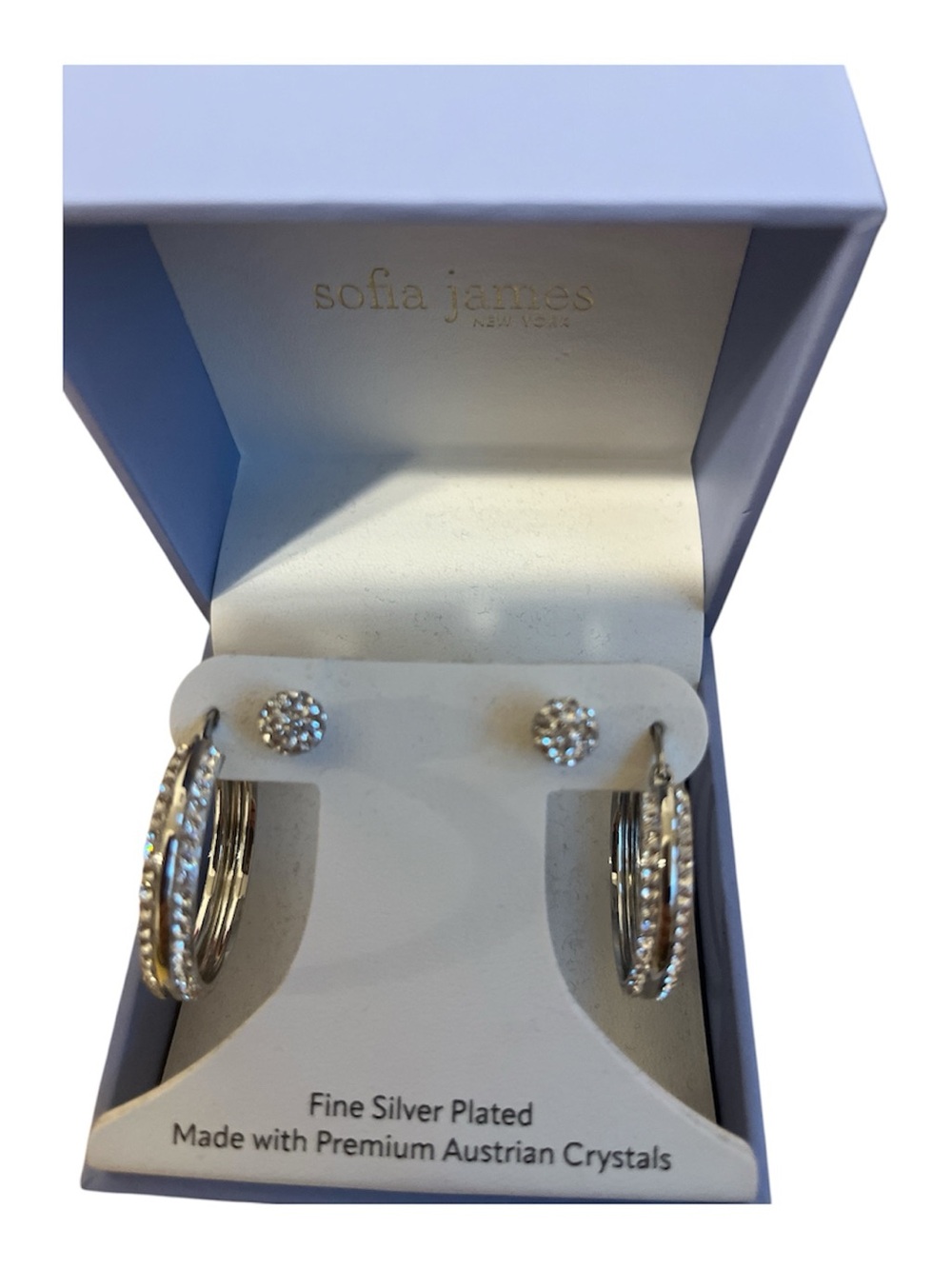 Silver-Plated Hoop & Crystal Stud Earring Set - Silver